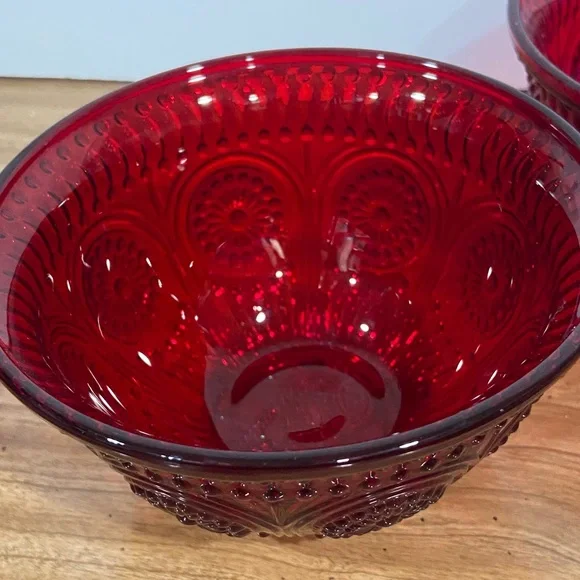 Pioneer Woman Red Glass Berry Bowls Set of 2 – Cranberry Pressed Glass - Picture 2 of 9